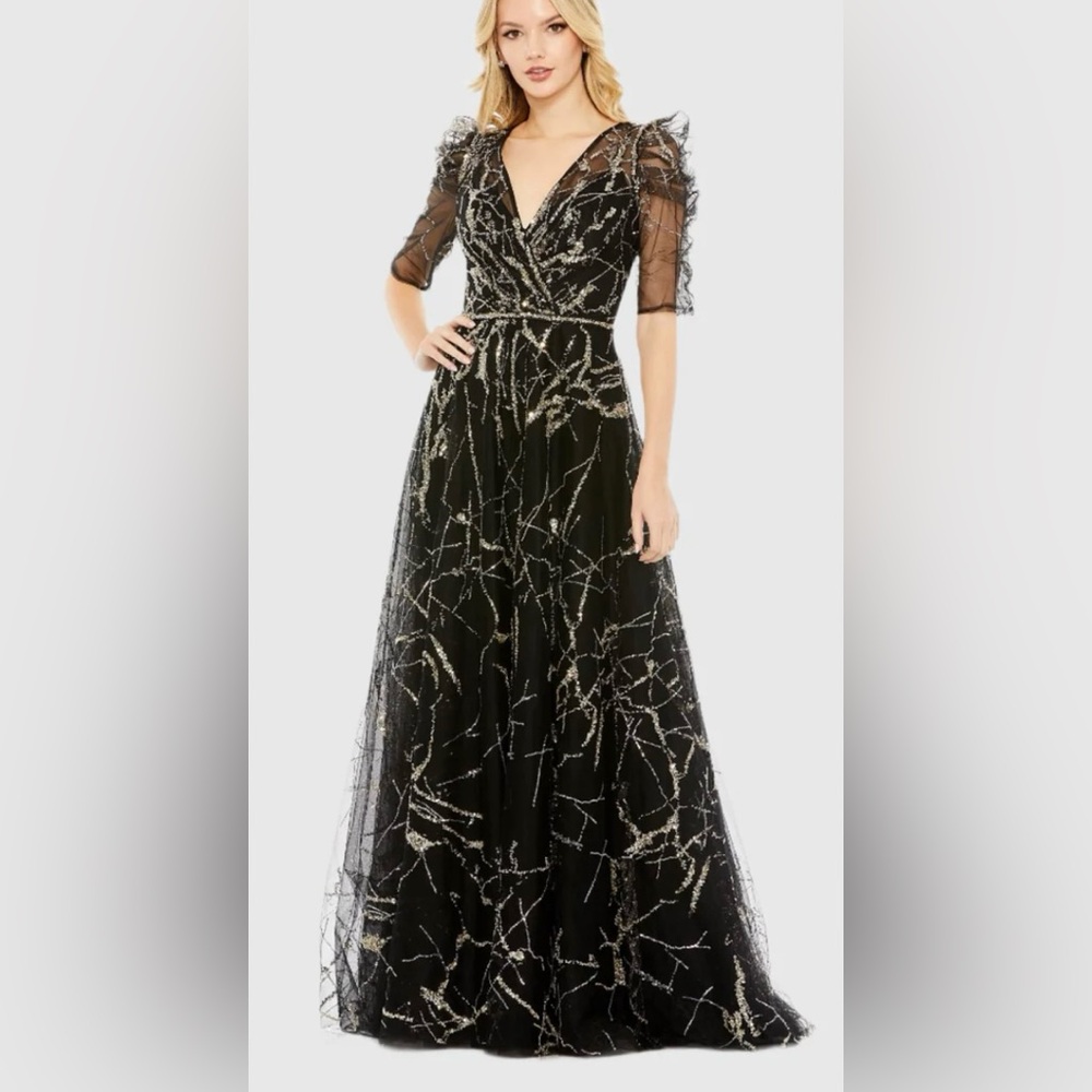 Mac Duggal Black and Silver Evening Gown
